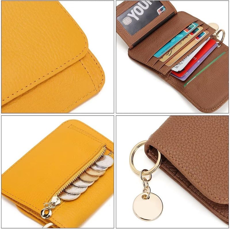 Mudono Small Wallet for Women RFID Blocking Genuine Leather Card Case Slim Tri-Fold Wallet with Zipper Pocket and Keychain - Image 5